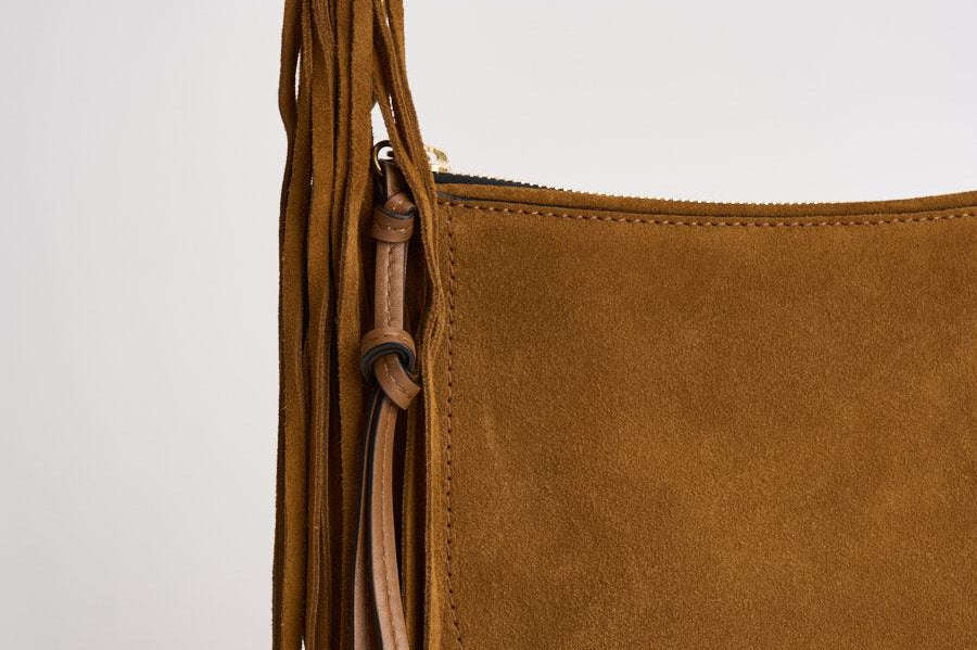 Borsa Oskan Soft Zip Franges in suede cammello BF0066FG D2C17MCOGNAC ISABEL MARANT 