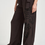 Pantalone donna palazzo marrone con ricami F6SL94 W18 LIVIANA CONTI 