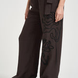 Pantalone donna palazzo marrone con ricami F6SL94 W18 LIVIANA CONTI 