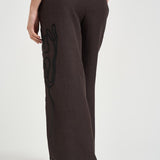 Pantalone donna palazzo marrone con ricami F6SL94 W18 LIVIANA CONTI 