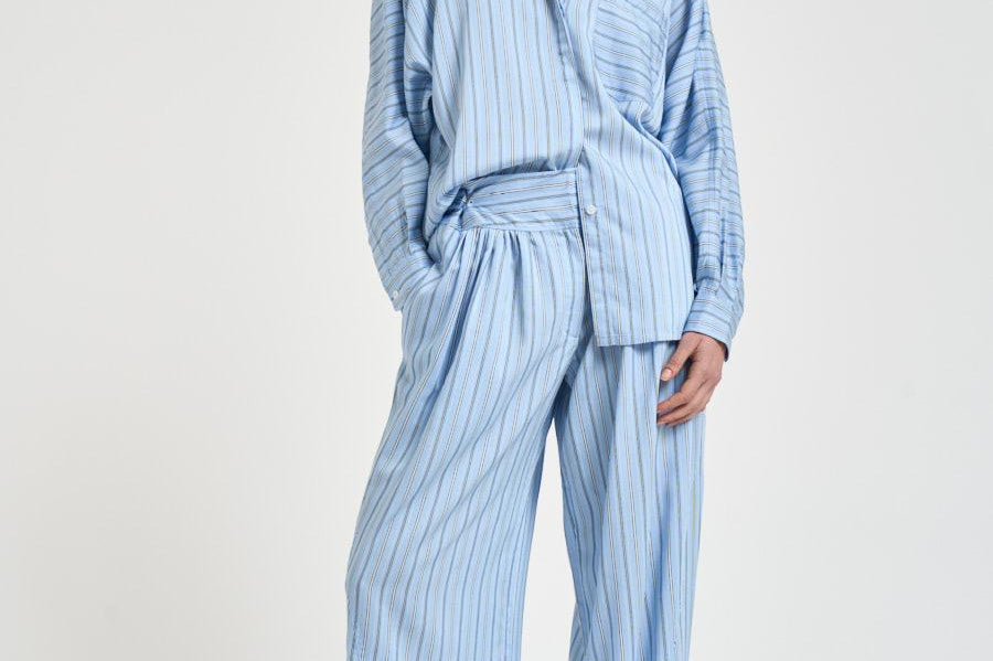 Camicia donna a righe celeste NYNNON BLUELEFT IRO 