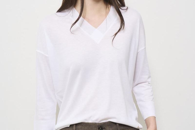 Maglia donna bianca scollo a V JV000015D 1000 HERNO 
