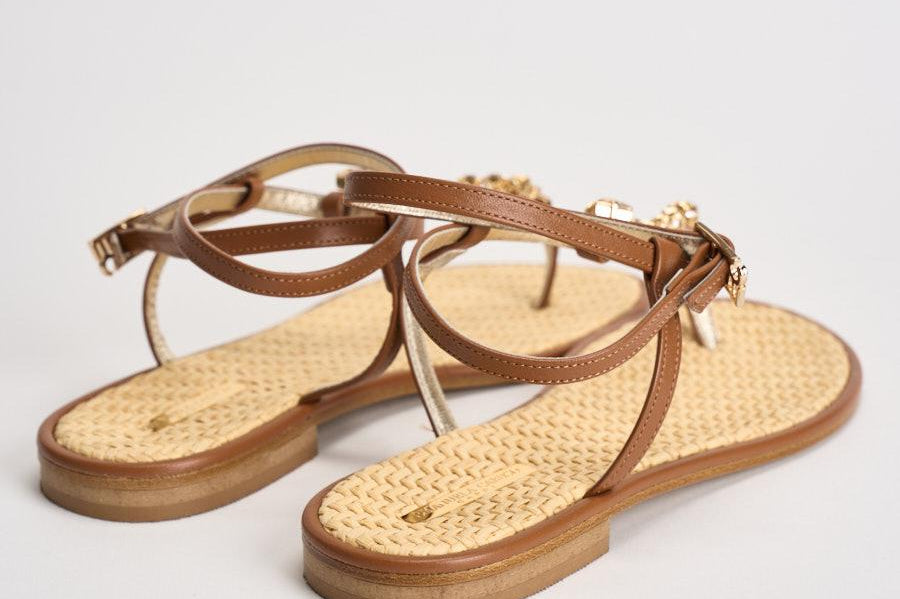 Sandalo donna infradito gioiello marrone K08F CUOIO EMANUELA CARUSO CAPRI 