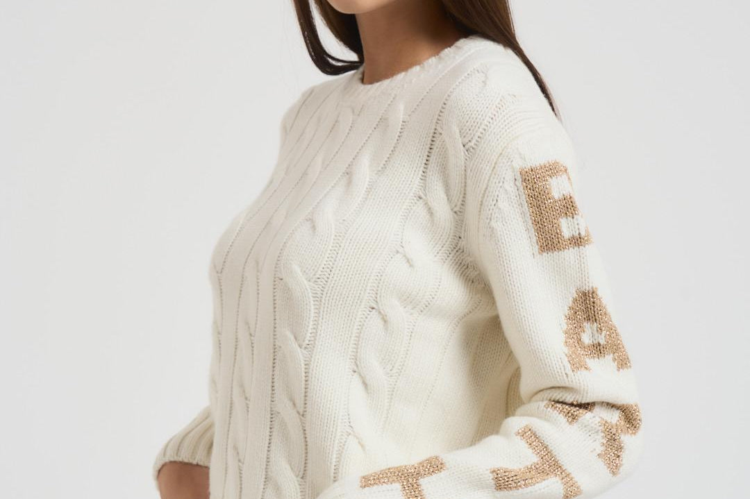 Maglia donna a trecce panna MALMO STB10 MC2 SAINT BARTH 