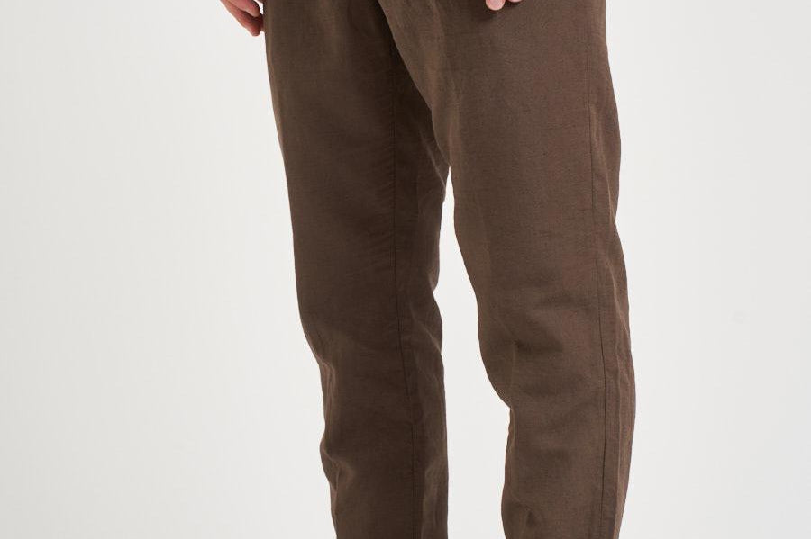 Pantalone uomo in lino marrone PG26 82 PERFECTION 