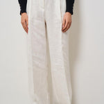 Pantalone donna a palazzo in lino bianco S5SN30 A10 SEMICOUTURE 
