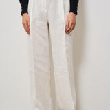 Pantalone donna a palazzo in lino bianco S5SN30 A10 SEMICOUTURE 