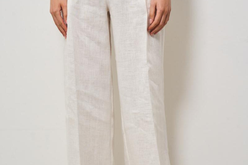 Pantalone donna a palazzo in lino bianco S5SN30 A10 SEMICOUTURE 
