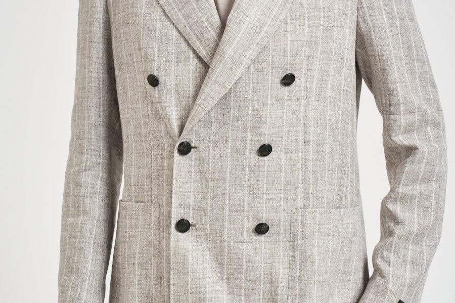 Giacca uomo doppiopetto gessata grigio chiaro 1SMC20K 850049T3259 TAGLIATORE 