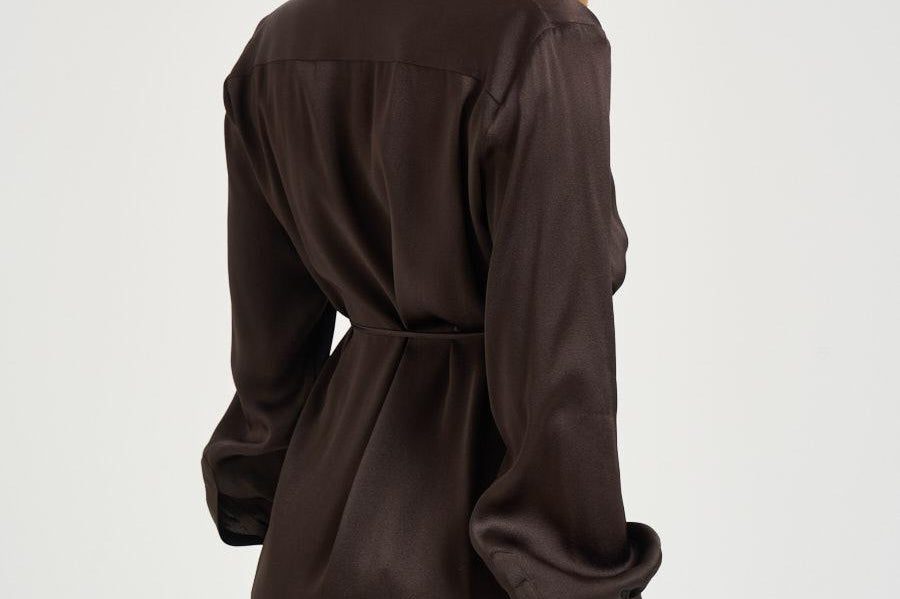 Camicia donna satinata marrone Y6SM13 V22 SEMICOUTURE 
