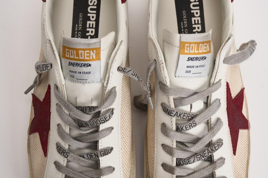 Sneakers uomo Super-Star bianca e bordeaux GMF00104 F00872615984 GOLDEN GOOSE 