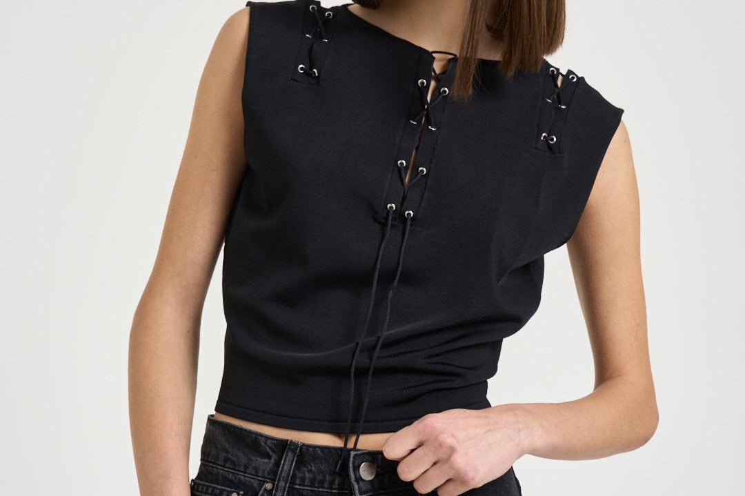 Top donna con lacci nero<BR/> FELICINE BLA0126S IRO 