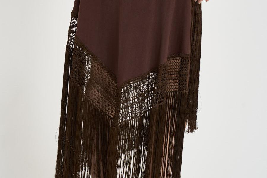 Abito donna lungo con frange marrone TM190159A DARKBROWN THE ANDAMANE 