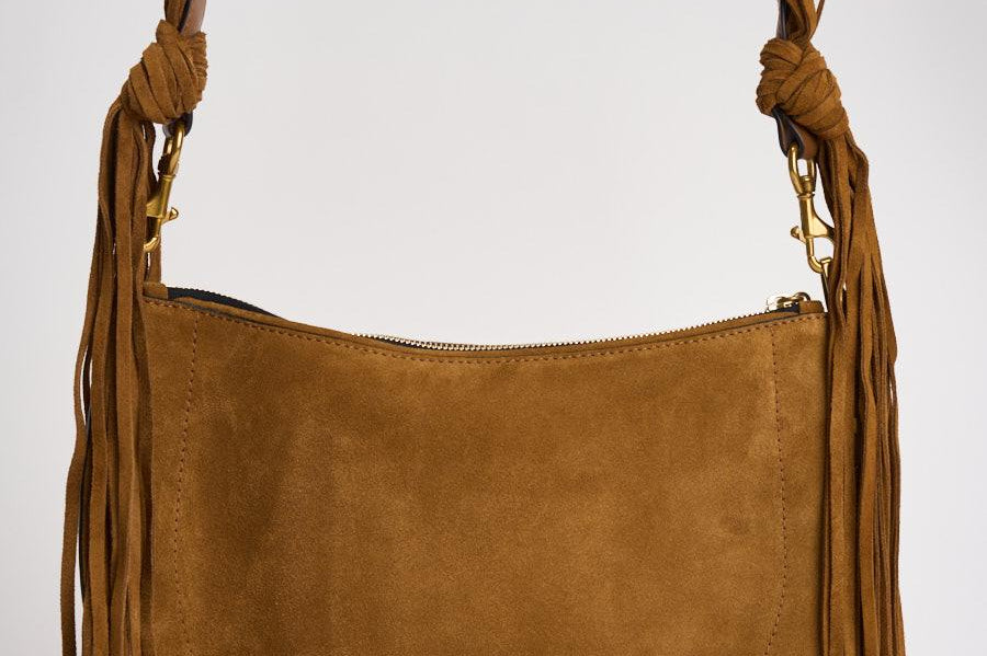 Borsa Oskan Soft Zip Franges in suede cammello BF0066FG D2C17MCOGNAC ISABEL MARANT 