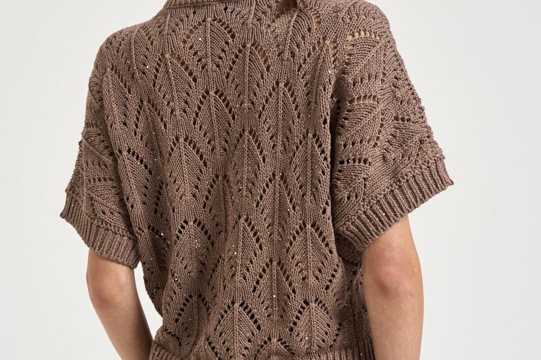 Maglia donna traforata marrone A99079F03 09110149 PESERICO 