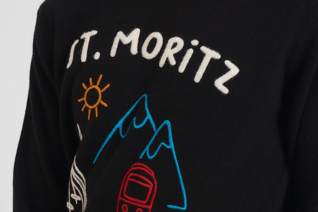 Maglia uomo girocollo con ricamo nera HERON STMORITZD00EMB MC2 SAINT BARTH 