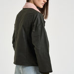 Giacca donna Beadnell Waxed verde scuro e rosa LWX1403 OL99 BARBOUR 