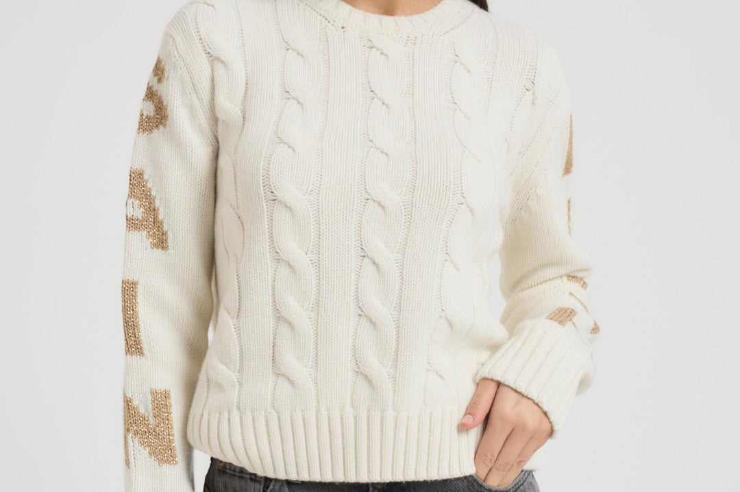 Maglia donna a trecce panna MALMO STB10 MC2 SAINT BARTH 