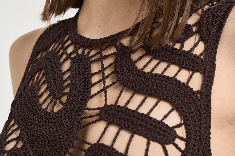 Top donna in crochet marrone 106438A354 ERUZIONEM05 PINKO 