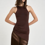 Abito donna lungo con frange marrone TM190159A DARKBROWN THE ANDAMANE 