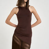 Abito donna lungo con frange marrone TM190159A DARKBROWN THE ANDAMANE 