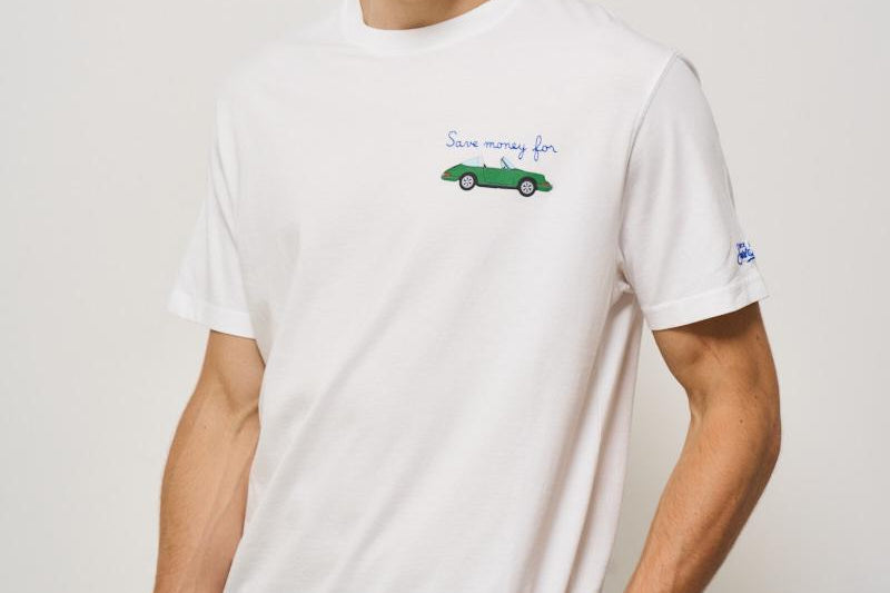 T-shirt uomo girocollo bianca con stampa SAVEFORCAR 01NEB MC2 SAINT BARTH 