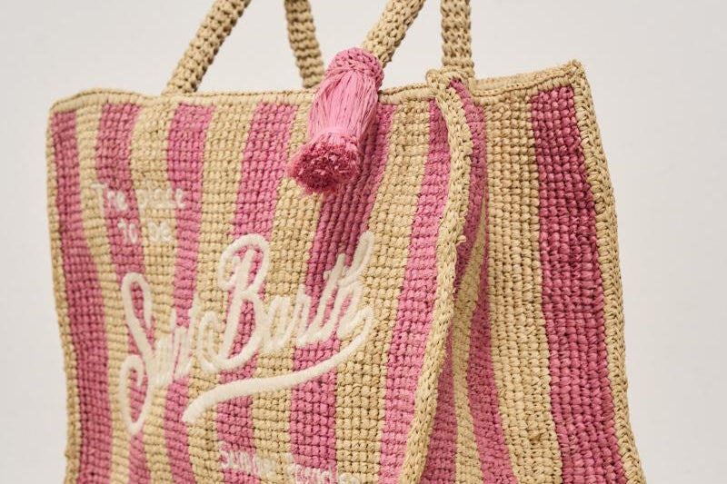 Borsa donna Colette in rafia a righe rosa COLETTERAFIA 01527H MC2 SAINT BARTH 