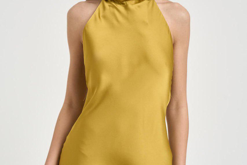 Abito donna lungo satinato ocra 16193 YELLOW ACTUALEE 