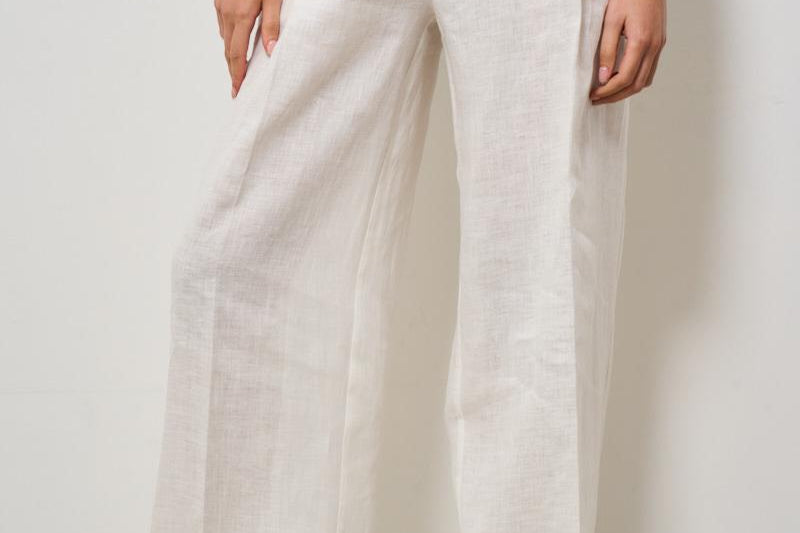 Pantalone donna a palazzo in lino bianco S5SN30 A10 SEMICOUTURE 