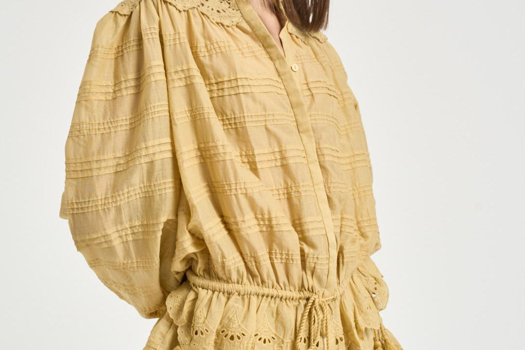 Blusa donna Polly con pizzo giallo pastello HT0767FA D1J05E10LC MARANT ETOILE 