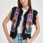 Gilet donna sfrangiato multicolor RAINBOW1GIL NAVY ANTIK BATIK 