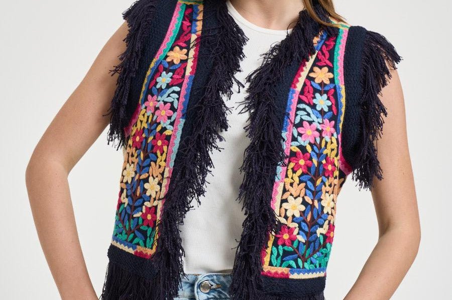 Gilet donna sfrangiato multicolor RAINBOW1GIL NAVY ANTIK BATIK 
