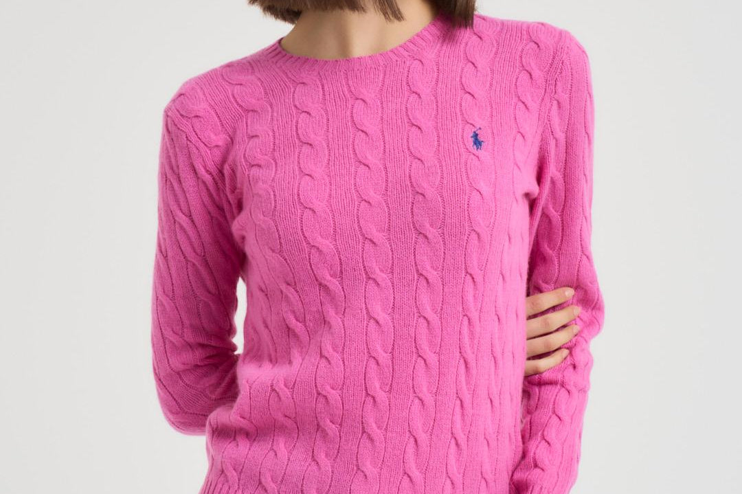 Maglia donna girocollo a treccia rosa 211971865 008 RALPH LAUREN 