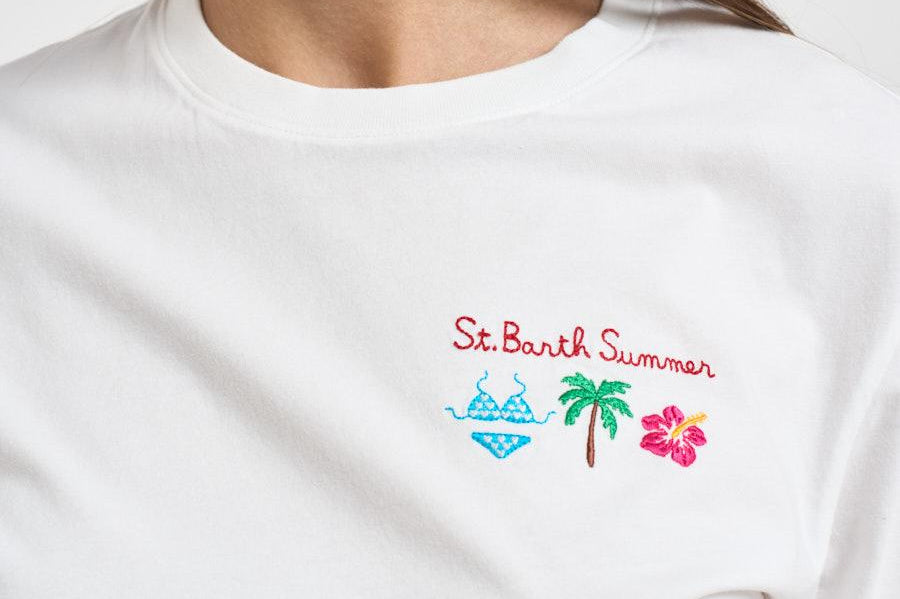 T-shirt donna girocollo bianca con ricamo EMILIE 09769L MC2 SAINT BARTH 