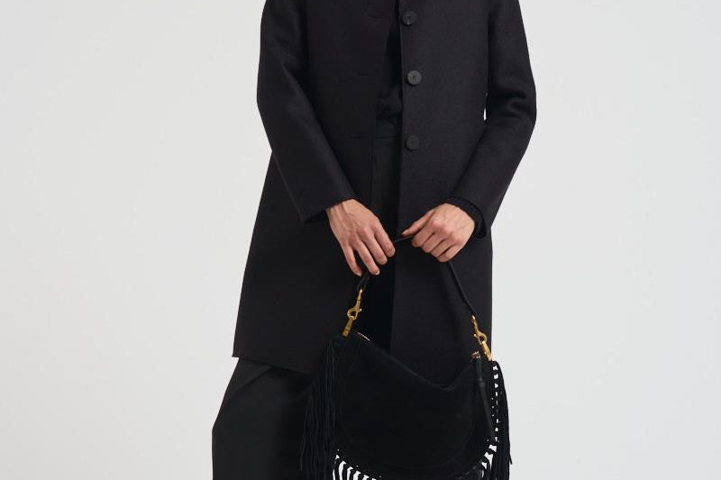 Cappotto donna monopetto nero AE1215 MLK199 HARRIS WHARF LONDON 