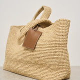 Borsa donna in rafia a mano beige V8.8EV NATURAL MANEBI' 
