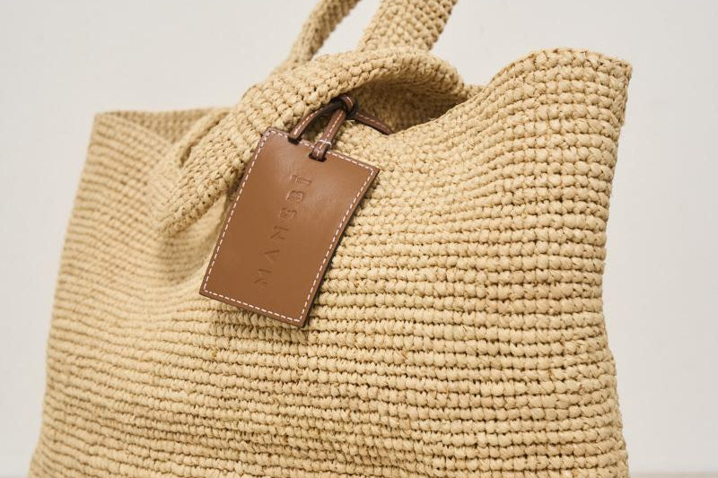 Borsa donna in rafia a mano beige V8.8EV NATURAL MANEBI' 