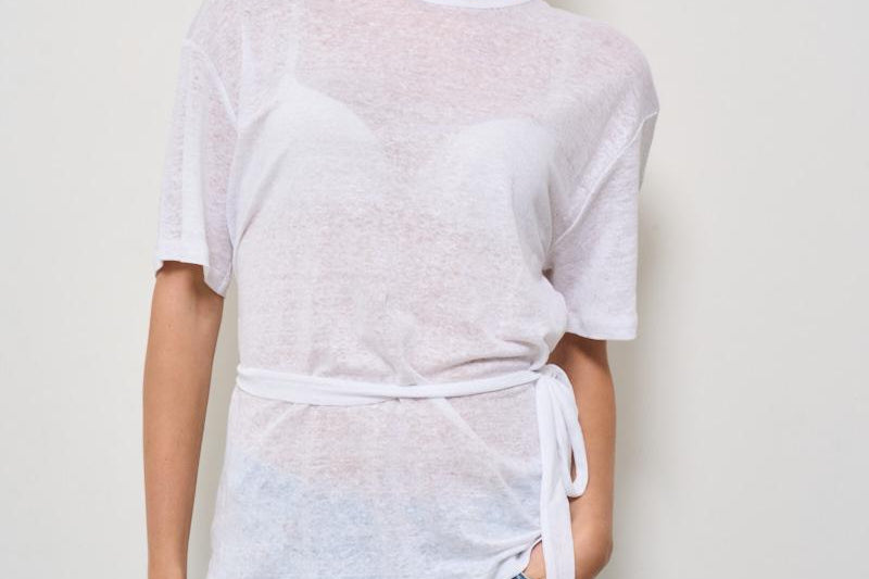 T-shirt donna girocollo lino bianca S5SJ13 A01 SEMICOUTURE 