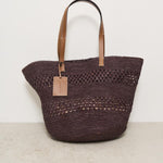 Borsa donna a spalla in rafia cioccolato V7.4CK CHOCOLATE MANEBI' 