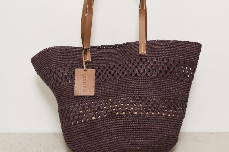 Borsa donna a spalla in rafia cioccolato V7.4CK CHOCOLATE MANEBI' 