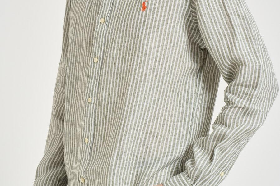 Camicia uomo in lino a righe verde 710B15594 001 RALPH LAUREN 