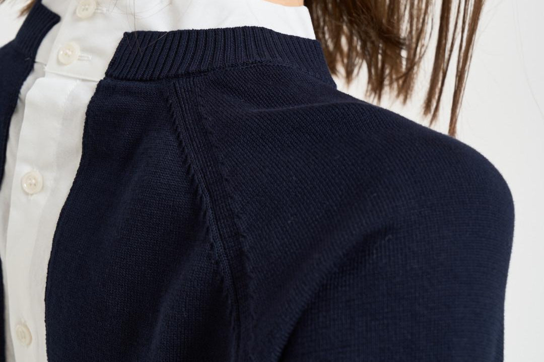 Maglia donna blu con inserto camicia bianca Y6SB60 N06 SEMICOUTURE 