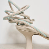 Sandalo donna beige con impunture verdi GIOIA MILK 3JUIN 