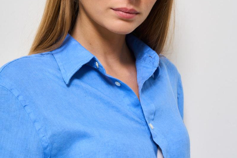 Camicia donna in lino celeste 211970730 006 RALPH LAUREN 