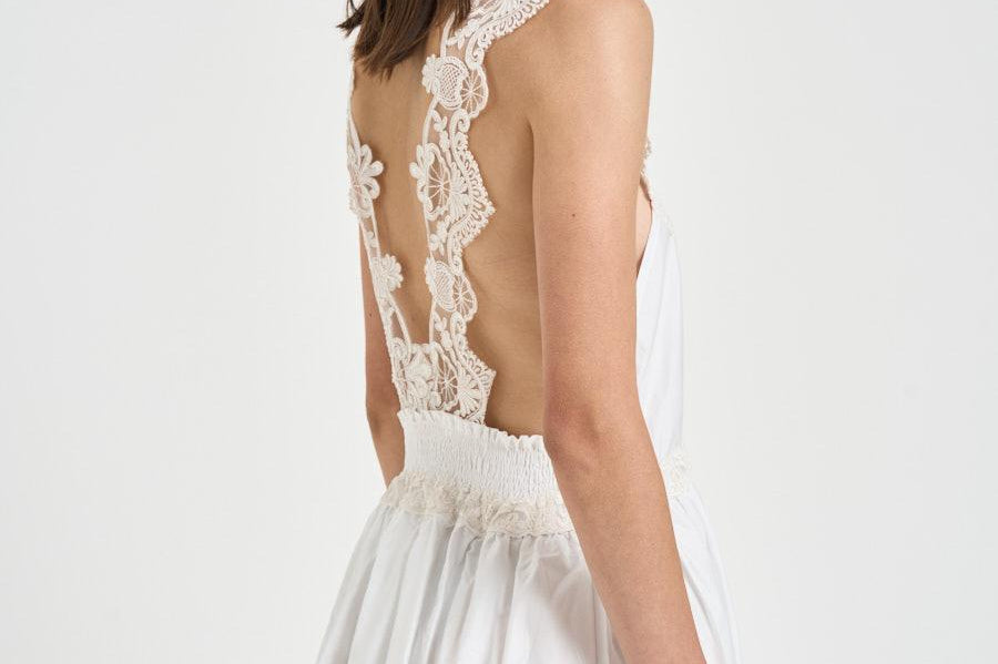 Abito donna lungo con pizzo bianco W06050581 WHITE MAURIZIO MYKONOS 