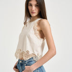Top donna avorio con ricami 14600 0038 FORTE FORTE 