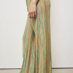Pantaloni donna a palazzo in lamé verdi 13919 6014 FORTE FORTE 
