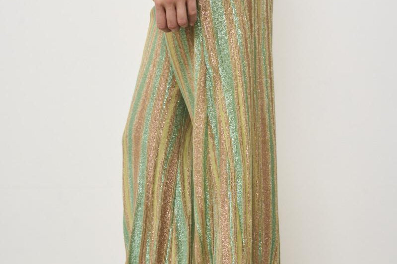 Pantaloni donna a palazzo in lamé verdi 13919 6014 FORTE FORTE 