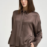 Camicia donna satinata marrone A06402 01943151 PESERICO 
