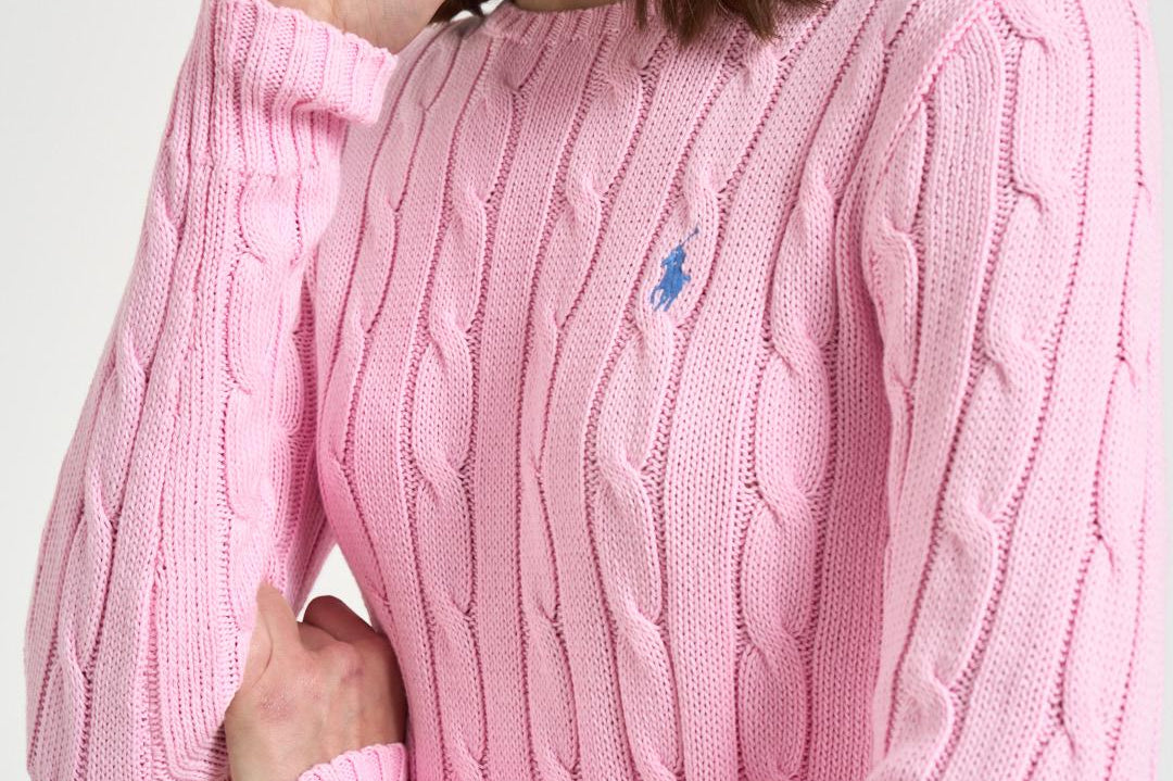 Maglione donna girocollo a trecce rosa 211971869 010 RALPH LAUREN 